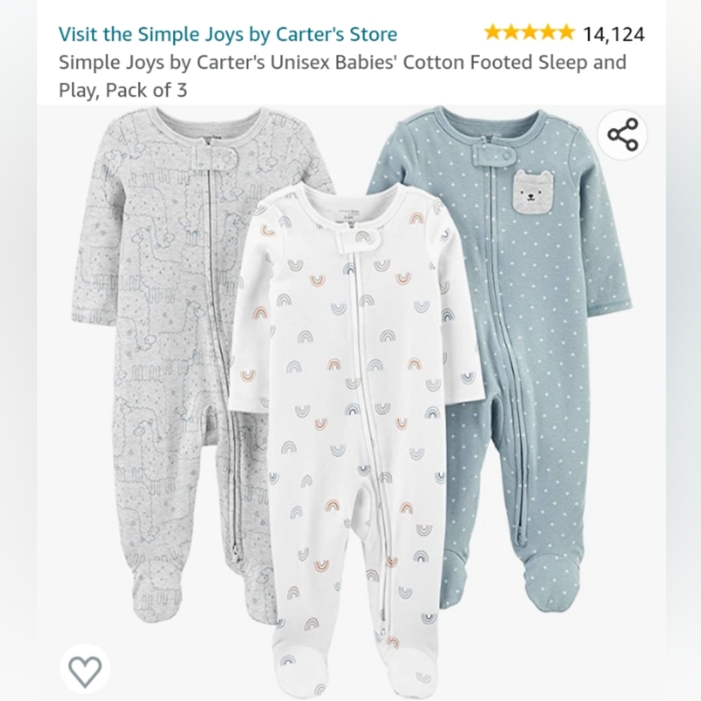 Simple Joys by Carter's Unisex Babies' Cotton Footed Sleep and Play, Pack of 3